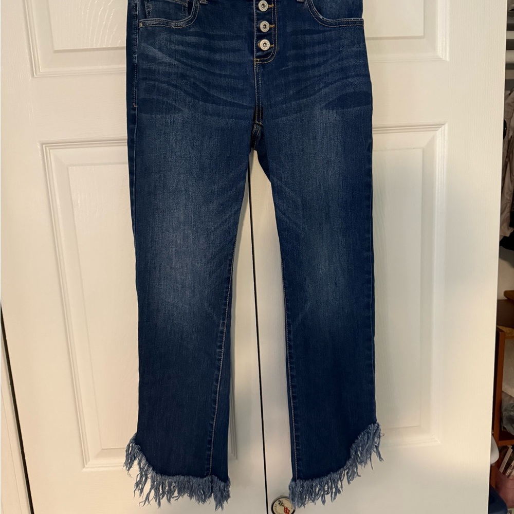 INC International Concepts Dark Blue Frayed Hem Jeans